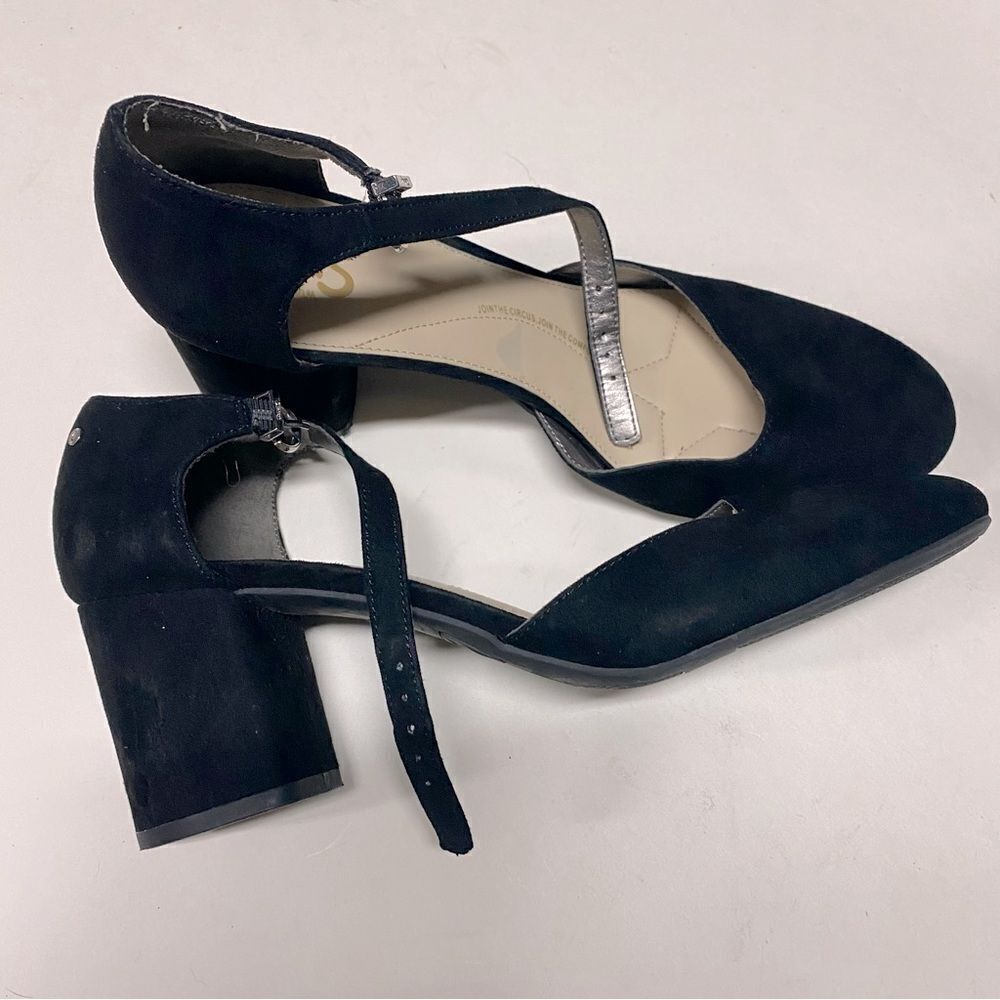 Circus Sam Edelman Black faux suede goth round toe Mary Jane pumps block heel 10